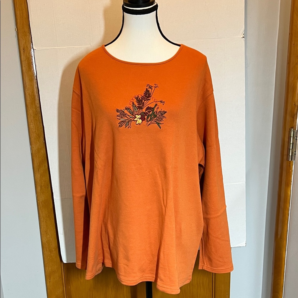 Northcrest Orange Floral Long Sleeve Top
